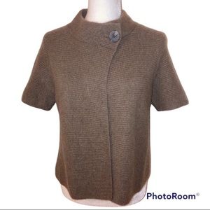 Cynthia Rowley Cashmere Cardigan Button Neck Short Sleeve Soft Brown Large